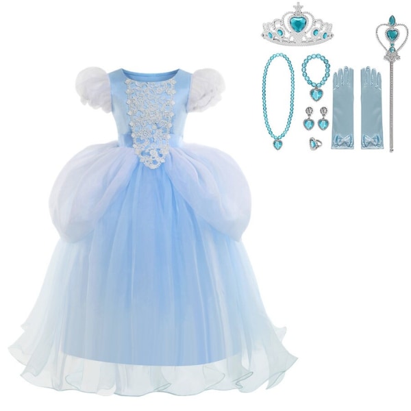 Fé Prinsessklänning Askungen Cosplay Utklädnad Födelsedagskostym Vestidios Baby Flickklänning Charm Set Fancy Dress Karneval 9-10T(150) dress D