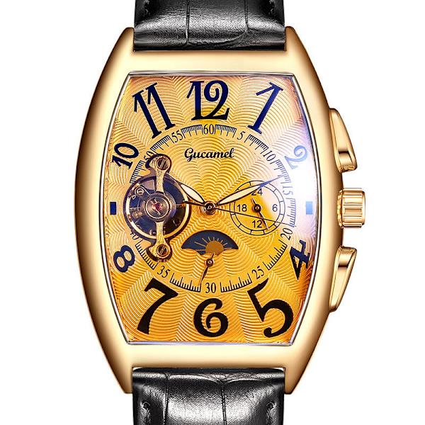 Herrklocka Tonneau Mekanisk Herrklocka Hjul Automatisk Urholkad Mekanisk Klocka Gold shell gold surface