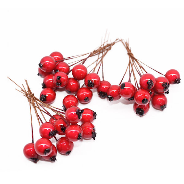 100 st/lot Mini Plast Falska Små Bär Konstgjord Blomma Frukt Ståndare Körsbär Pärla Bröllop DIY Presentförpackning Dekorerade Kransar red C