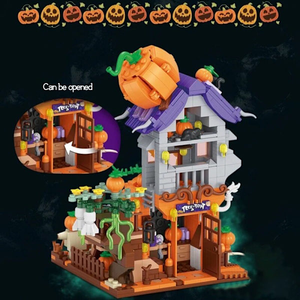 Luova MINI Halloween Talo Tiilet Setit Kaupunki Kurpitsamaja Juhlakoriste Rakennuspalikka Lasten Lelut Halloween Lahjat 762pcs no box