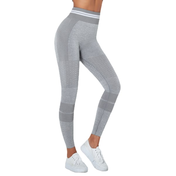 Europeiska och amerikanska damer Hög midja Höftlyft Stretch Slim Fit Fitness Byxor Kroppsbyggande Bottom Peach Sportbyxor Sömlösa Yogabyxor Kvinnor 6302 trousers-light gray L