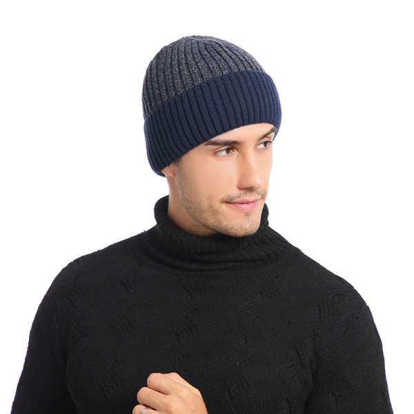 Vinter Dubbellagers Ullmössa för Män Vuxen Ny plus Sammet Varm Stickad Mössa Logo Gray L（58-60cm）