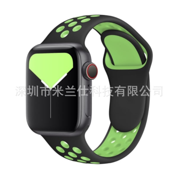 Kellon ranneke Apple Watch iWatch 38/40/41/42mm - S10 pidennetty koko ML koodi 10 musta fluoresoivalla vihreällä