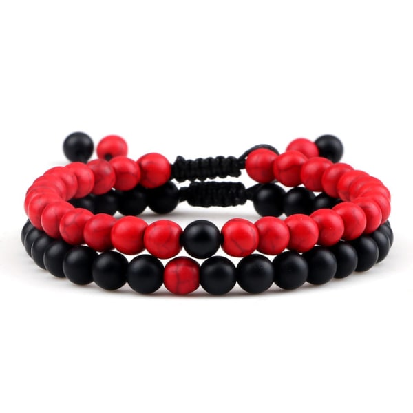Avståndsarmband för par med pärlor Klassiska Svarta Matta Gröna Malakitarmband Lämpliga Kvinnor Män Yoga Elastiska Smycken Red Set A