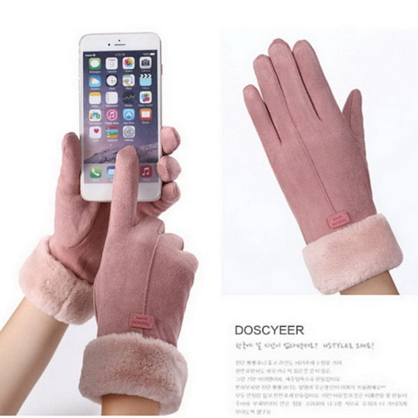 Dam Vinterhandskar Varma Touch Screen Svarta Pälshandskar Hel Finger Vantar Körhandskar Vindtäta Handskar Femmale Guantes Red-A One size
