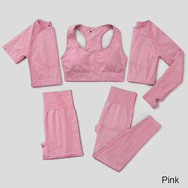 Yoga Set Träningskläder Sportkläder Gym Kläder Fitness Leggings Toppar För Kvinnor 5 pcs set pink M