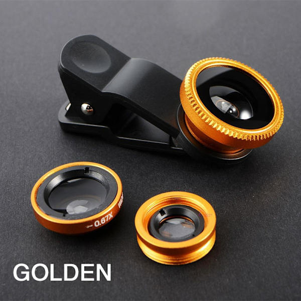 3-i-1 Fisheye Vidvinkel Mikro Kameralinse til iPhone Xiaomi Redmi 3-I-1 Zoom Fiskeøje Linse på Smartphone Linser med Telefonklips Red
