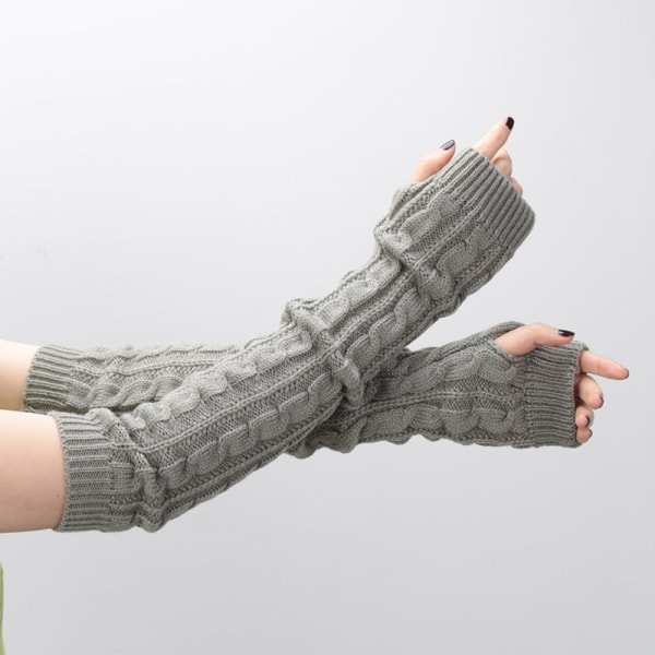 Lange strikkede fingerløse handsker til kvinder, vintermode, arm-, håndledsærmer, afslappede bløde varmere pige albuevanter, punk gotiske sorte handsker White length-50cm
