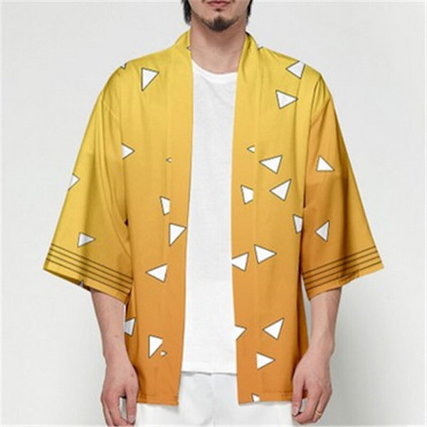 Dame/Herre Sommer Casual Kul Streetwear Demon Slayer Kimetsu no Yaiba 3D-printing Japansk Anime Kimono Haori Yukata Cosplay Yellow XL