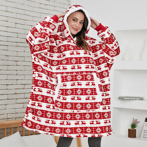 Vinter Oversized Hettegenser Teppe Med Ermer Fleece Genser Rutete Hette Dame Lomme Hettegenser Oversize Mykt Teppe Pizza One Size
