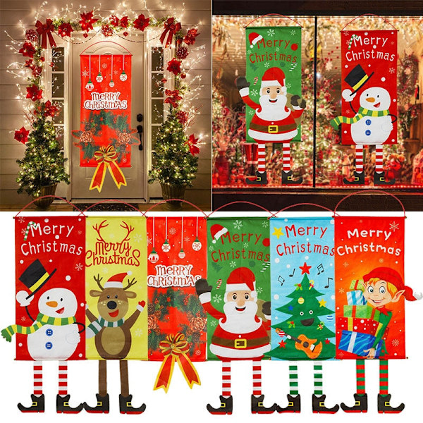 1 STK Jule Veranda Dør Banner Julemand Snemand Glædelig Jul Hængende Flag Julepynt Til Boligindretning Navidad G02 snowman