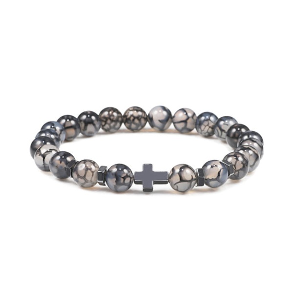 Herr Naturlig Lavasten Pärlarmband Hematit Kors Rosenkrans Meditation Bön Jesus Armband Dam Yoga Smycken Blue