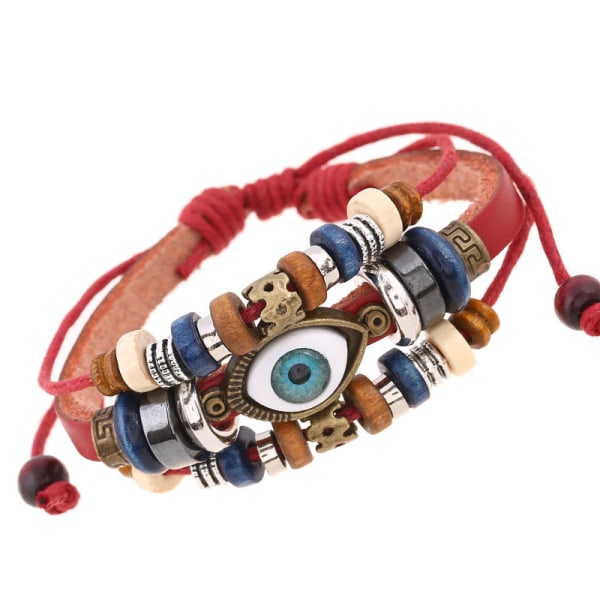 Populär Ornament Nytt Pärlbroderade Ögon Nötskinn Armband Utdragbart Justerbart Par Läderarmband Brown