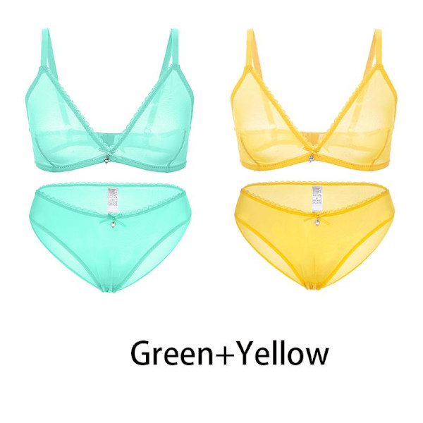 Varsbaby Sexy Damer Gjennomsiktig Pluss Størrelse BH Lav Midje Truser 2 stk Yellow-White XL
