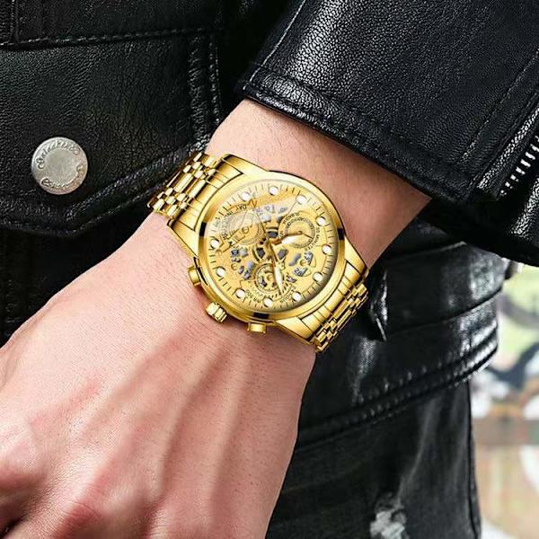 Herrklocka Shopee Hollow Helautomatisk Vattentät Klocka Självlysande Quartzklocka One Piece Black Shell black surface