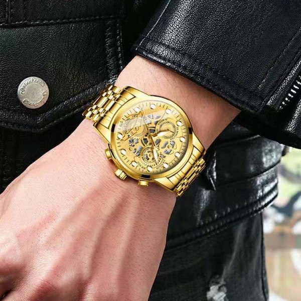 Watch Shopee Hollow helautomatisk vattentät watch Luminous Quartz Watch One Piece Gold shell black gold surface