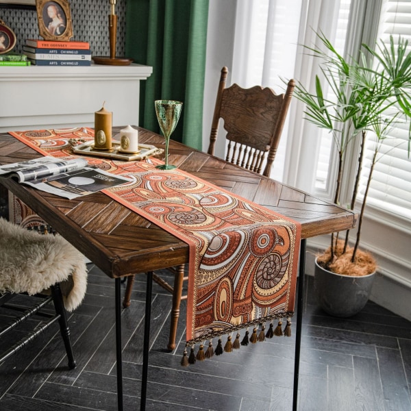 Retro Amerikansk Orange Peris Printet Bordløber Dug med Kvaster Bryllupsdekoration Bordløber The Foam Runners Hjem 35x270cm Style5