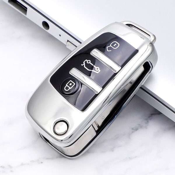 TPU Sammenleggbar Nøkkelveske Bag Cover For A3 A4 A5 A6 A7 Q3 Q5 S6 B6 B7 B8 C6 8P 8V 8L TT RS Bil Shell FOB Beskyttelse Tilbehør Overseas silver key case