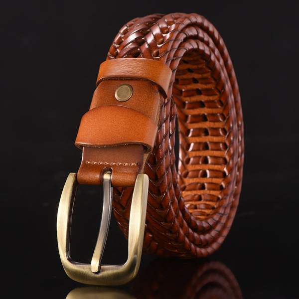 Herre Læderbælte Håndvævet Koreansk Casual Alsidig Simpel Trendy Buksebælte Style D (Wide Brown) 100cm