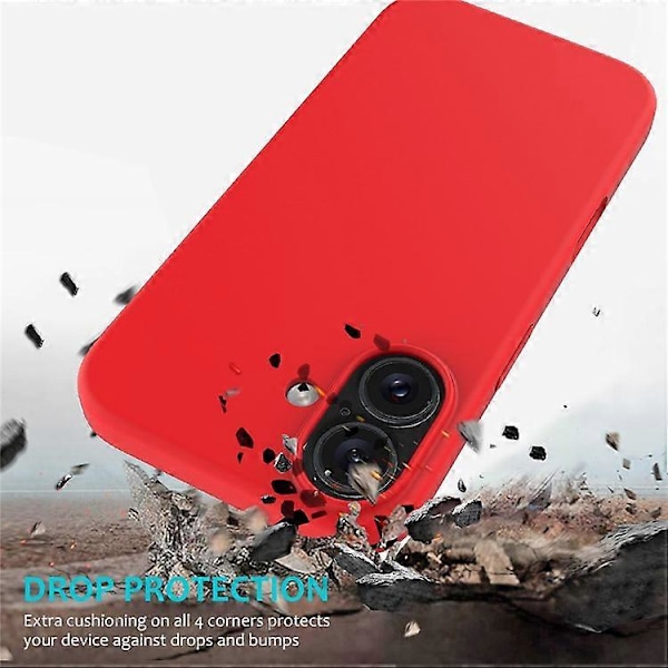 Kompatibelt Skal för iPhone 16, Flytande Silikon, Mjukt Foder, Stötsäkert Telefonskydd Red