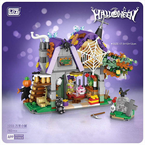 LOZ Kreativ MINI Halloween Hytte Hus Byggeklods MOC Græskarvogn Glædelig Halloween Dekoration Klodser Drenge Børn Legetøj Gaver Model B with box