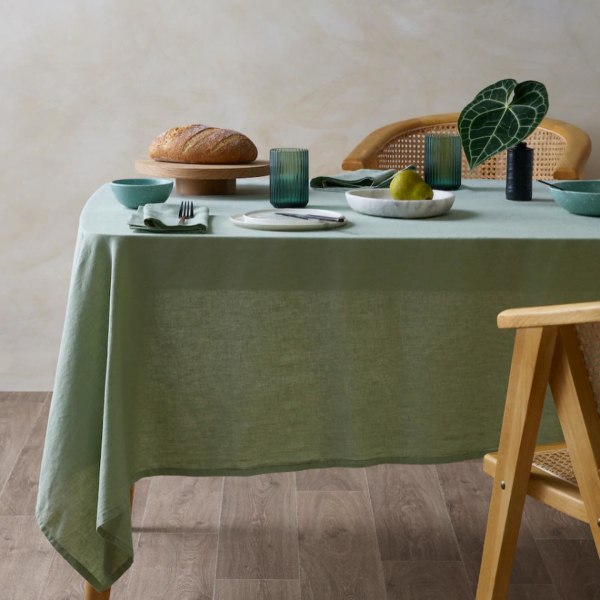 100% Ren Linne Enfärgad Bordsduk, Naturlig Tygbordsduk, för Kök Matsal Fest Högtidsbordsdekoration Green 200x260cm