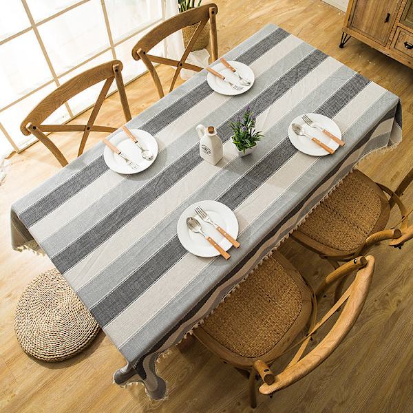 Jacquard Imitation Bomuld og Linned Broderi Kvaster Dug Blonde Geometri Rektangel Borddug Gray stripe 140x180