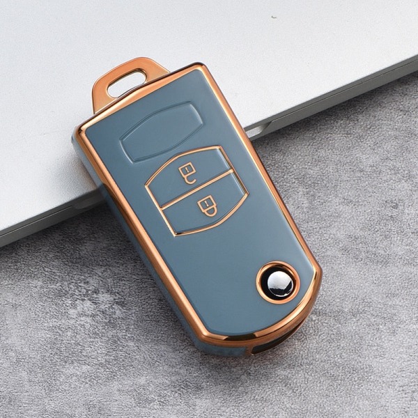 2 3 Knapper Myk TPU Flip Bilnøkkel Etui Deksel For Mazda 3 2 6 2003 2004 2005 2006 2007 2008 2009 2010 2011 2012 2013 Bilholder B grey keychain