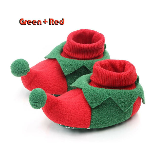 pudcoco Party Jul Baby Bomullsskor Barn Stövlar Pojkar Flickor Baby Söta Tecknade Varma Skor Pojkar Flickor Förtjockning Första Stegen Green and Red 11