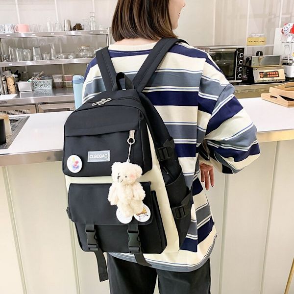 4 stk. Sett Canvas Skolesekker For Tenåringsjenter Ryggsekk Kvinner Laptop Ryggsekk Skolevesker For Gutter Reise Ryggsekk Mochila Escolar 1pcs Luggage Purple