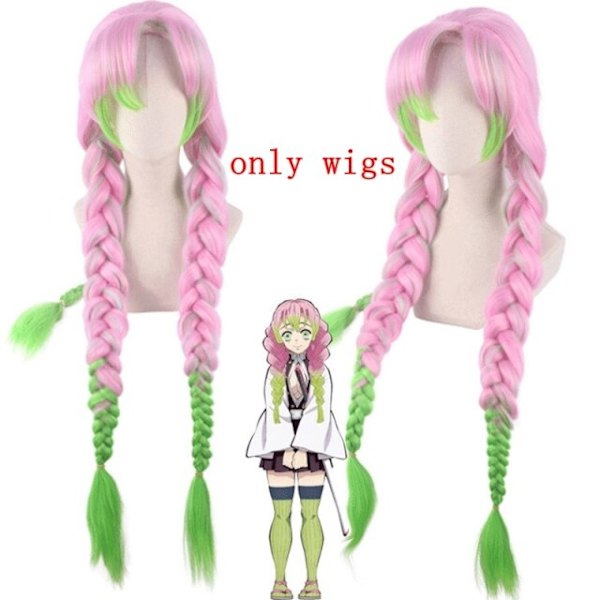 Aikuisten lasten Demon Slayer Kimetsu No Yaiba Anime Kimono Kanroji Mitsuri Cosplay -asu Kisatsutai Seksikkäät naisten Halloween-vaatteet Wig 2 160cm