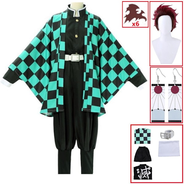 Demon Slayer Kimetsu no Yaiba Tanjirou Kamado Cosplay Kostym Kimono Kappa Halloween Party Anime Kläder Uniform Set A1 XXXL