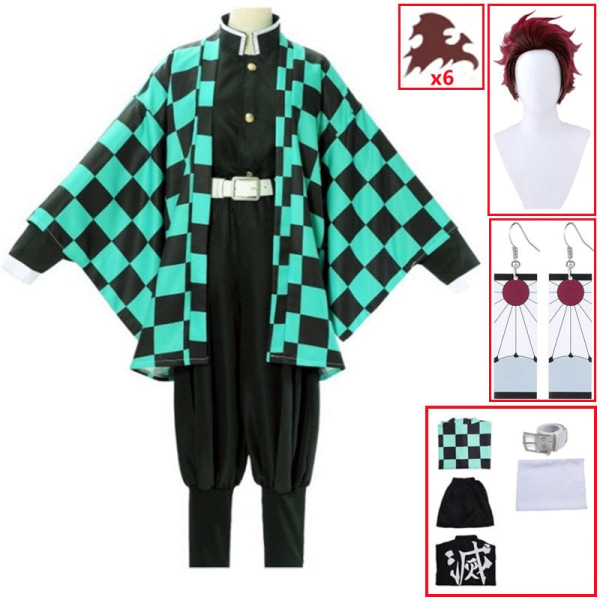 Demon Slayer Kimetsu no Yaiba Tanjirou Kamado Cosplay Kostym Kimono Kappa Halloween Party Anime Kläder Uniform Set A2 XXL