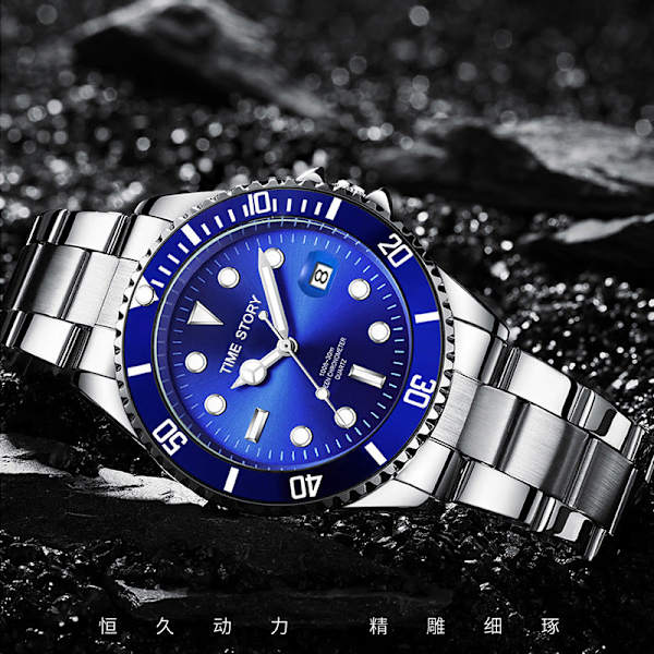 Ur Herre Ikke-Mekanisk Ur Herreur Engros Vandtæt Mode Selvlysende Herreur Stainless steel blue surface