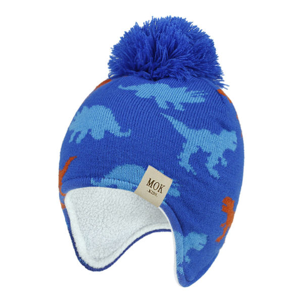 Stickad Mössa Ny Höst och Vinter Dinosaurie Jacquard Pojkar och Flickor Öronmuffar Mössa Barnens Ullmössa Light gray-MOK label S(3-18 months)