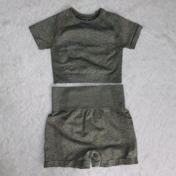 Yoga Set Träningskläder Sportset Gymkläder Träningsoverall Högmidjade Leggings För Kvinnor dark green set M