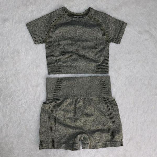Yoga Set Träningskläder Sportset Gymkläder Träningsoverall Högmidjade Leggings För Kvinnor green shorts set S