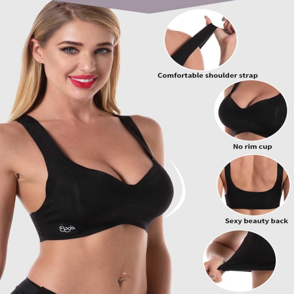 Seamless Fitness Gathering Stötsäkra kuddar Push Up BH:ar Damunderkläder BH:ar Damunderkläder Black M