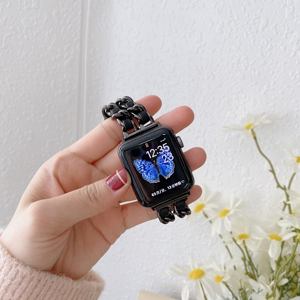 Urrem til Apple Watch iWatch 42/44/45/49mm sort+sort