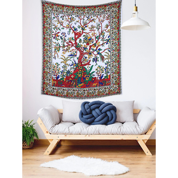 Dww-(Dubbel, 78,7x59 tum) Wei Tapestry Livets Träd Psykedeliska Tapeter Indisk Bomulls Överkast Dubbel Picknickfilt Väggdekoration