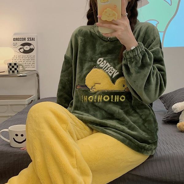 Söpö Ankka Pyjama Rento Pitkähihainen Pyöreäkauluksinen Puku Sarjakuva Kotiasu Like the picture M