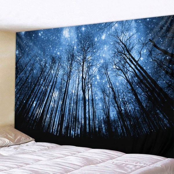Skog natthimmel stor gobeläng stjärnhimmel konst vägghängande psykedelisk scen bohemisk heminredning lakan soffa filt Army Green 230x150cm