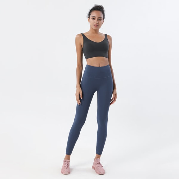 Yoga Set Sports Suit Kvinnor Lounge Wear Crop Toppar och Leggings Dark Gray   Navy M