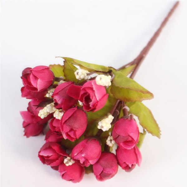 Efterår 15 Hoveder/Buketter Små Knopper Roser Bract Silke Kunstig Blomst DIY Bryllup Hjem Juleindretning Blomstergaver Fotorekvisitter A White