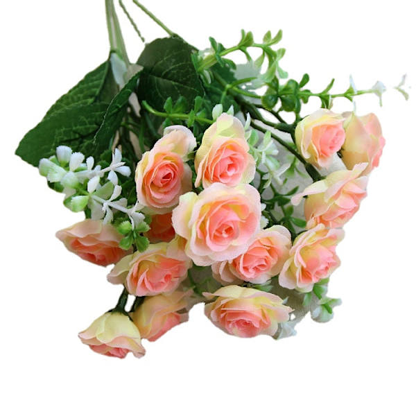 15 Huvuden Mini Rosor Bukett Konstgjord Blomma Bröllopsscen Layout Falska Blommor Vardagsrum Skrivbord Jul Heminredning Tillbehör Champagne