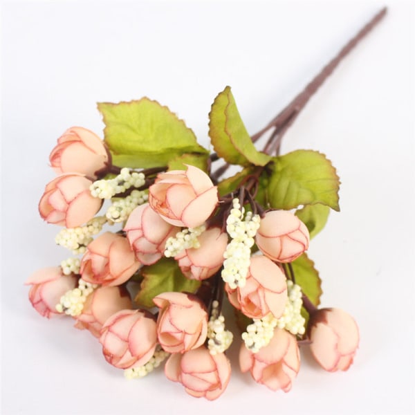 Efterår 15 Hoveder/Buketter Små Knopper Roser Bract Silke Kunstig Blomst DIY Bryllup Hjem Juleindretning Blomstergaver Fotorekvisitter C PINK