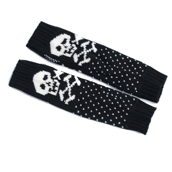 Goth Lange Fingerløse Armvarmer Handsker Armvarmere Piger Sorte Kranie Handsker Kvinder Strikkede Varme Handsker Punk EMO Mode Vanter Khaki 1 One Size