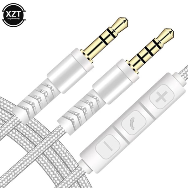 1,2 m lydkabel 3,5 mm til Jack 3,5 mm høyttalerledning Aux-kabel hann til hann med mikrofon for volumkontroll for hodetelefoner bilhøyttaler Black