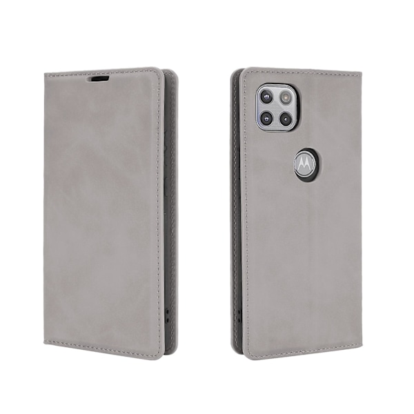 Magnetiskt läderfodral med sugpropp i TPU för Motorola Moto G 5G Grey