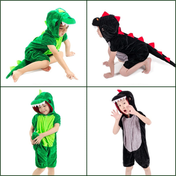 Söta Barn Djur Dinosaurie Kugurumi Kostym Cosplay Pojkar Barn Grön Svart Dagis Skola Fest Studentspel Rollspel Kostym black long M(height 110-120cm)